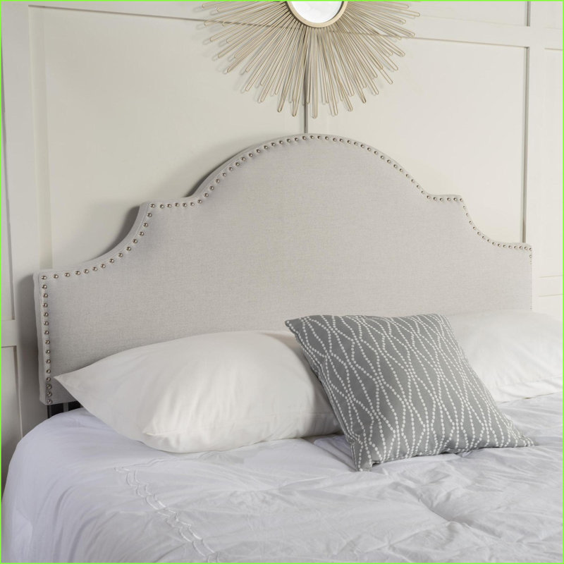 Queen Size Upholstered Headboard - Solid Wood &amp; Metal Legs, Adjustable Height Nailhead Trim for Bedroom, Multiple Colors