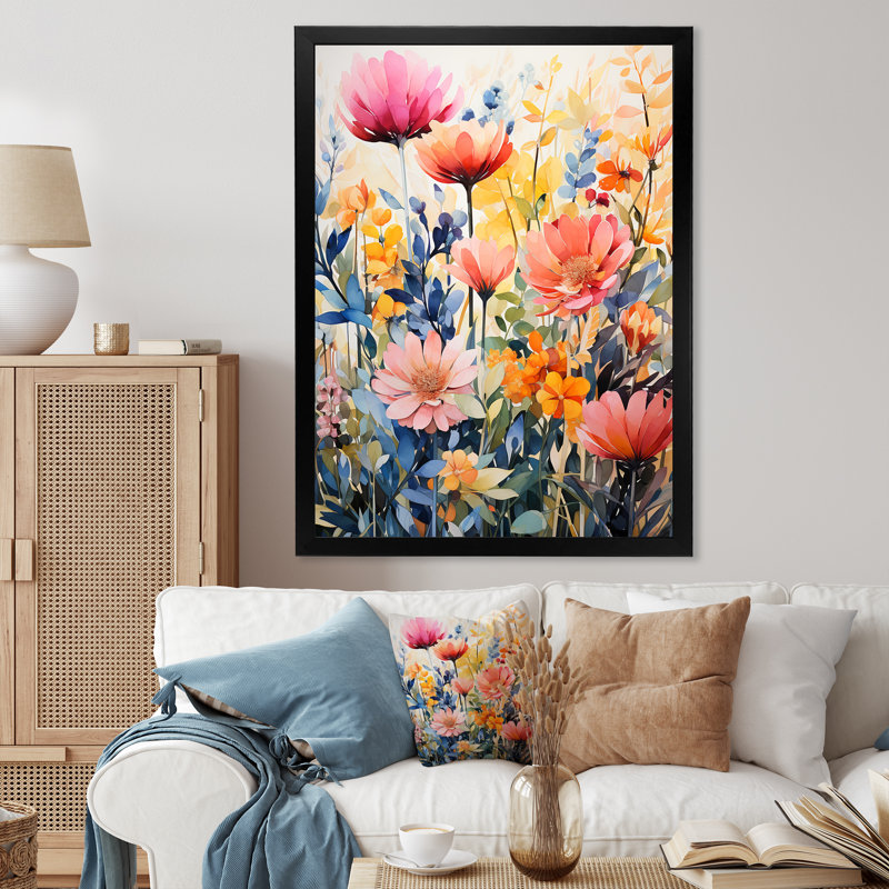 Fleurs multicolores, collage III - impression sur toile florale, Cadre photo noir, H 20 po x l 12 po x P 1 po