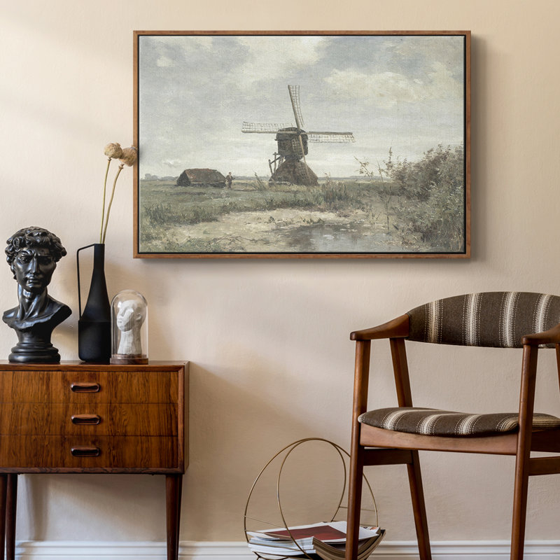 Paysage rétro - IDC, H 27 po x l 41 po x P 2 po, Toile encadrée noyer flottant