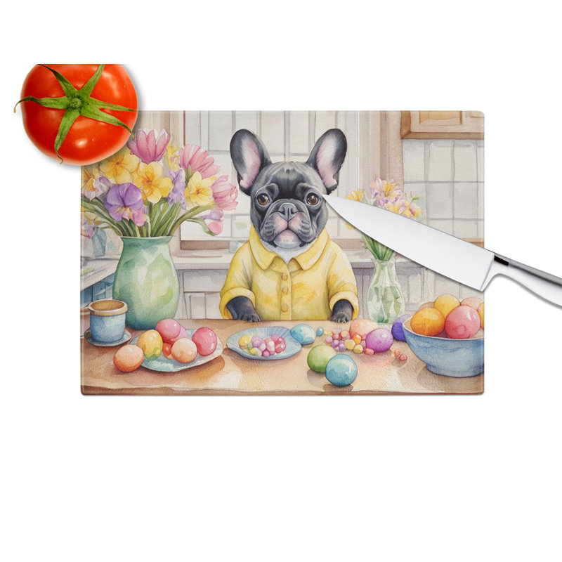 Decorating Easter French Bulldog Glass Cutting Board