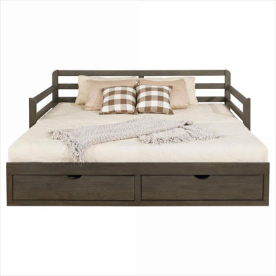 Daybed, Slate Gray Rustic Wood Frame with 2 Drawers &amp; Extension Trundle | Slate Gray | Wood