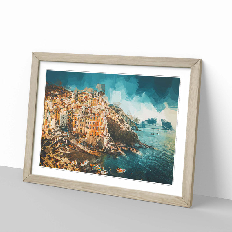 Riomaggiore Cinque Terre in Italy in Abstract - Framed Print, 40cm H x 60cm W x 2cm D, Oak