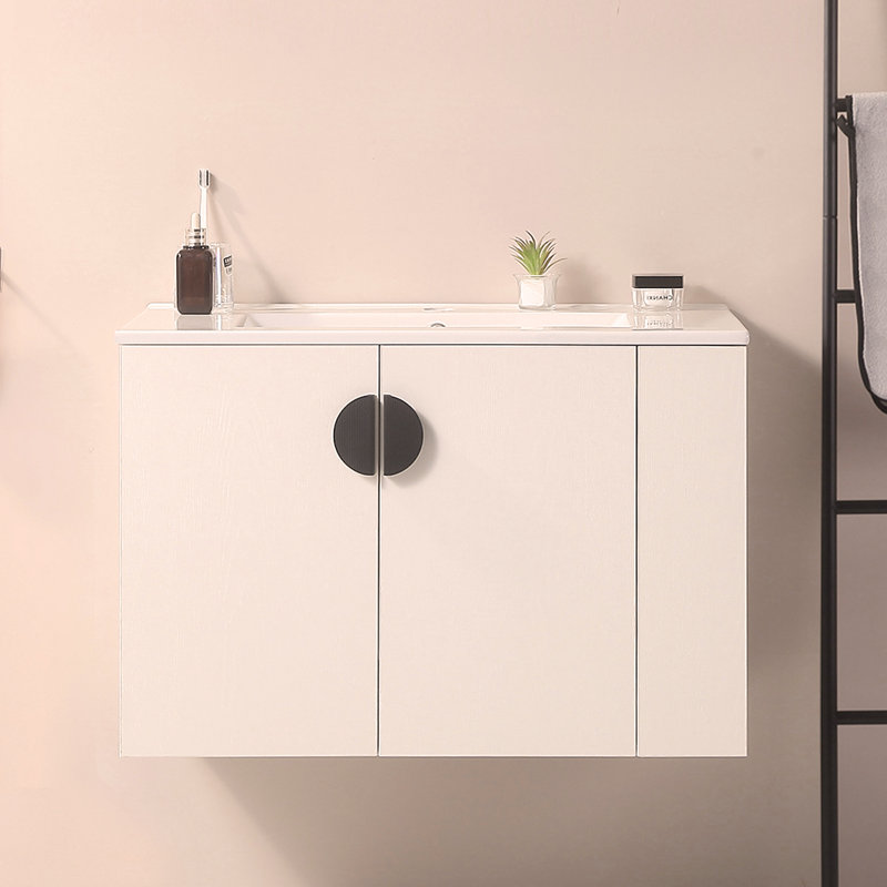 Ensemble de meuble-lavabo 30 po avec lavabo, avec deux portes et meuble-lavabo avec tablette de rangement ouverte à gauche, en bois massif