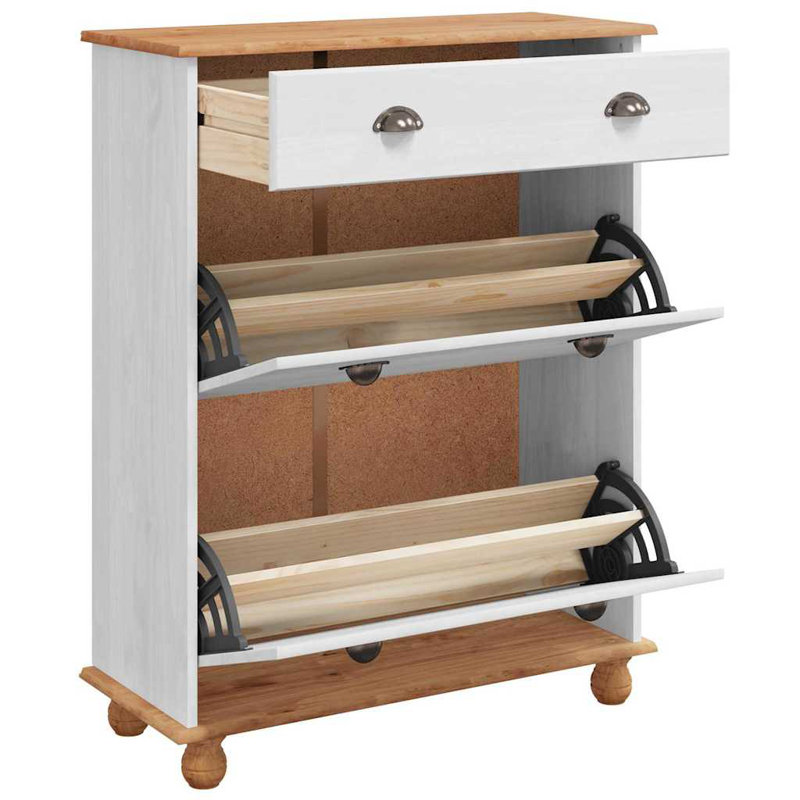 Shoe Cabinet Solid Pine Wood, White