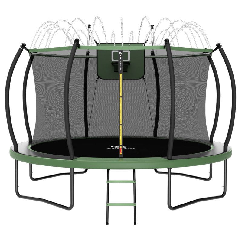 Trampoline à arc vert profond 12 pieds Acwarm Home 2026 - Cap 1500Lbs, Astm, avec ensemble de basketball, filet, échelle et coussin