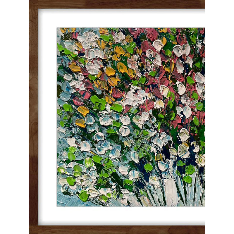 Bouquet de fleurs - peinture d'art acrylique encadrée par Aakriti Jhanb - art mural texturé contemporain pour le salon et la chambre à coucher