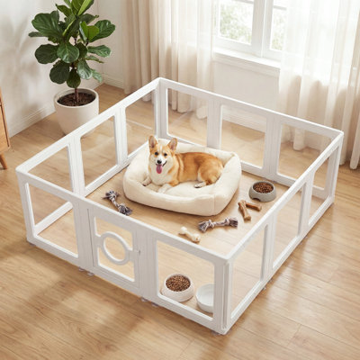  Indoor Clear Acrylic Dog Playpen for Small Pets, Transparent Plastic Pet Fence, White, 10 Panels