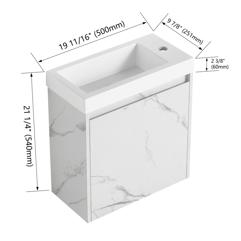 Aayisha 19.74'' Single Bathroom Vanity with Resin Top, Glossy White, Glossy White
