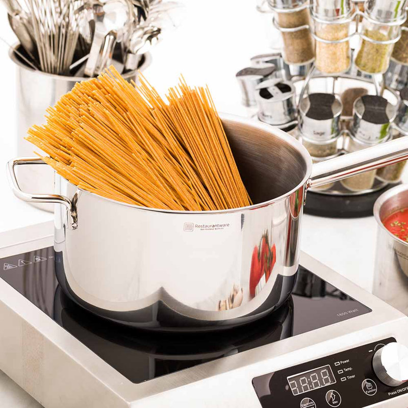 Casserole à induction 6 pintes pour restaurant Lux, 1 cuve à large cuve profonde à poignée simple, couvercle vendu séparément, marmite en acier inoxydable à finition miroir, pour la cuisson et la cuisson des aliments,