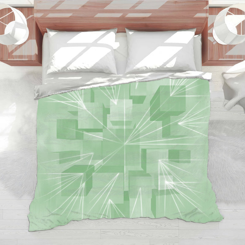 Geometric Cubes Illusion Comforter, Twin, Medium Green White