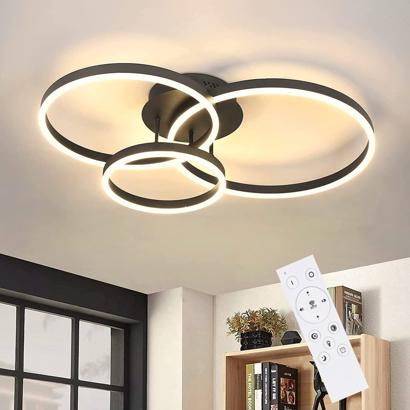 Black Dimmable Acrylic LED Flush Mount Ceiling Light, 15'' H X 82'' W X 58'' D, 3