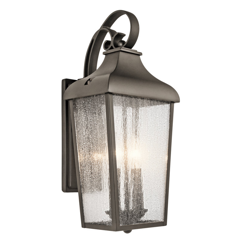 Applique murale d'extérieur Harpole à 2 lumières, 47 cm (18,5 pouces), fini bronze vieilli, avec abat-jour en verre bullé