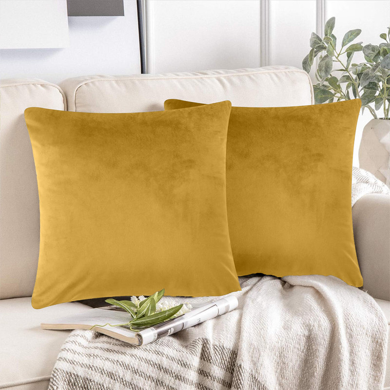 Luxurious Plain Velvet Cushion Covers (Set Of 2), Ochre