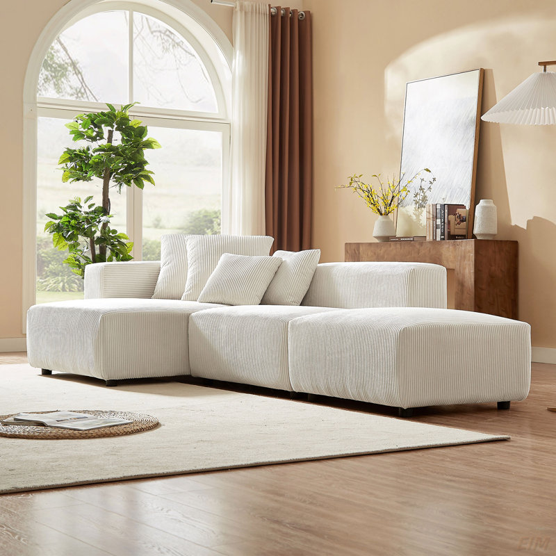 Canapé et chaise rembourrée Dubava, Tissu beige, H 25,59 po x l 118,11 po x P 59,05 po