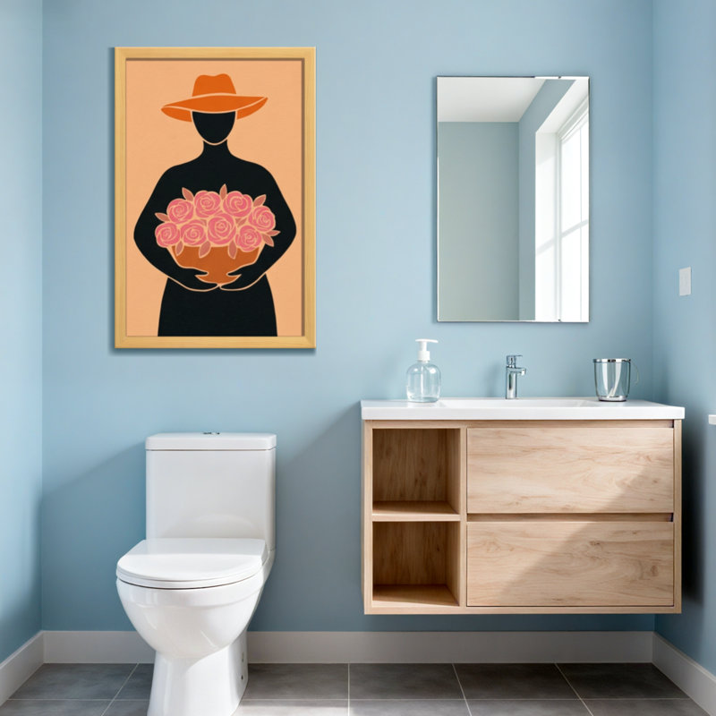 Femme abstraite au chapeau tenant des roses, Toile tendue, Ne s’applique pas, H 18 po x l 12 po