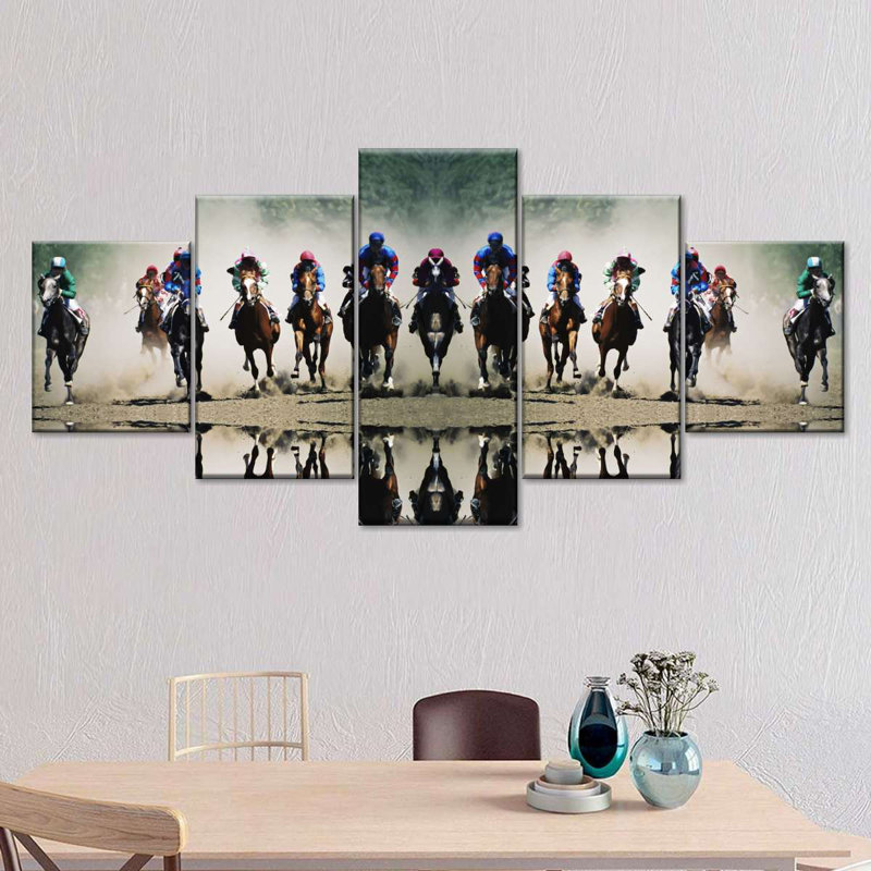 «Horse Racing Sport», reproduction d'art sur toile, H 34 po x l 74 po x P 1,25 po