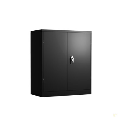 Metal Storage Cabinet With 2 Doors And 2 Shelves, Lockable Steel Storage Cabinet For Office, Garage, Warehouse