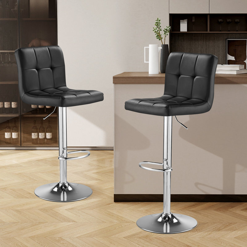 Swivel Adjustable Bar Stools, Thickened Seat Cushion Bar Stool with Backrest, Counter Height PU Leather Bar Chairs for Kitchen Island, Dining Room, Black(Set of 2)