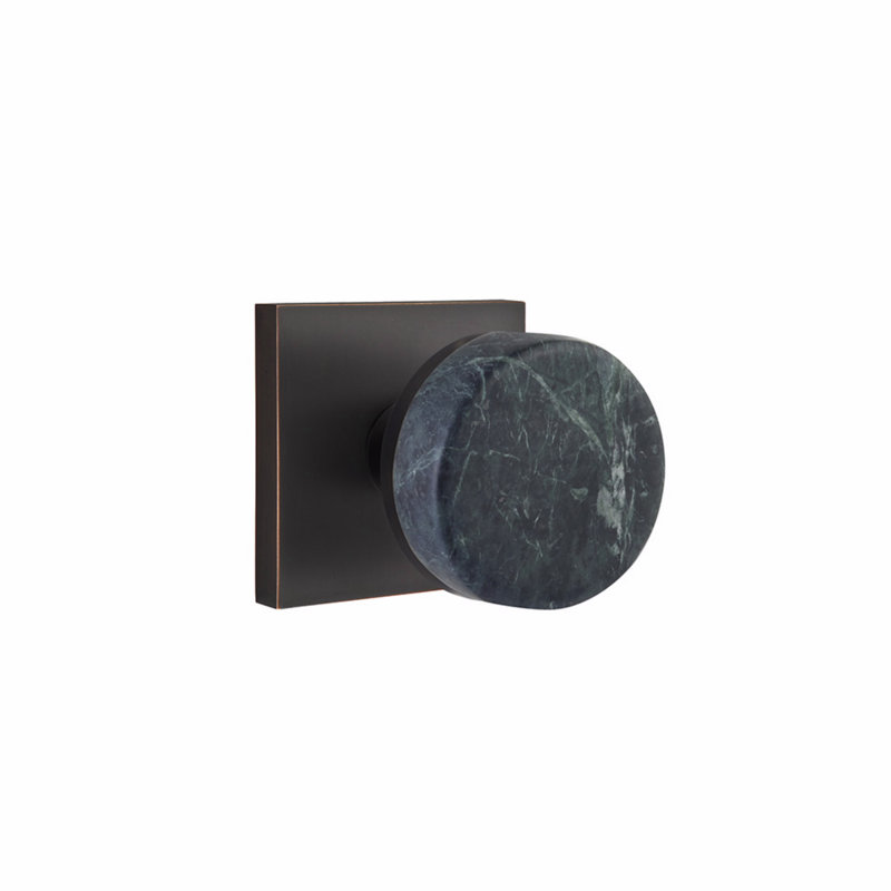 Ensemble de poignées Emtek Select, rosette carrée, tige conique, bouton en marbre vert, Laiton non laqué