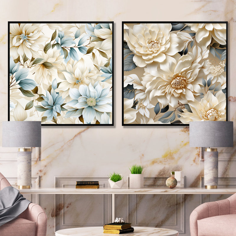 Rodez - Ensemble de 2 impressions murales florales, Cadre noir, H 36 po x l 73 po x P 1,5 po