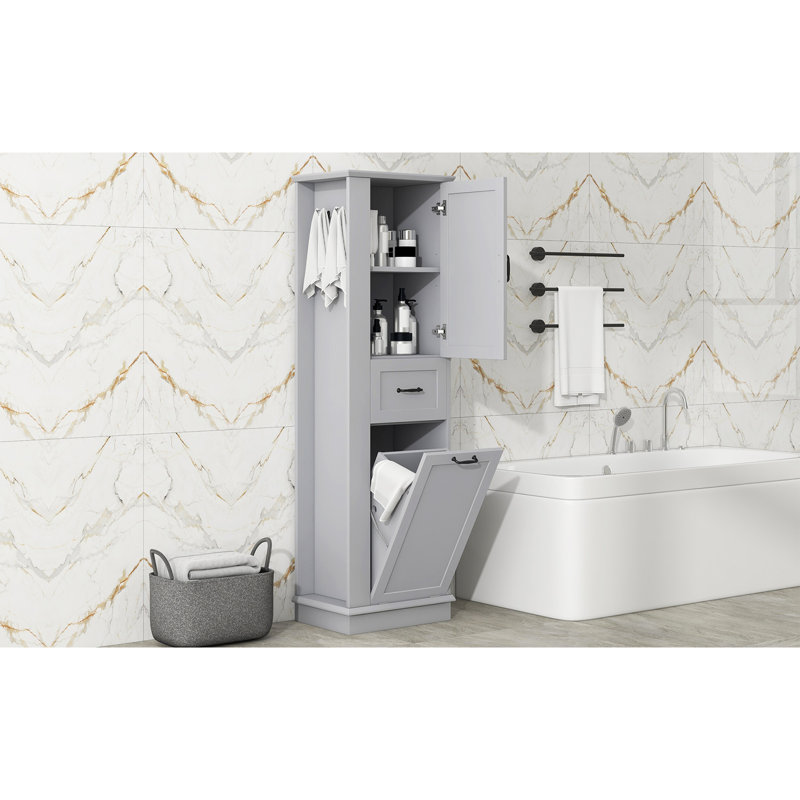 Modern Tall Storage Cabinet – Tilt-Out Compartment, Adjustable Shelves, 80LBS Capacity, Soft-Close Hinges, Aluminum Alloy Handles, Perfect For Bathroom & Home Organization