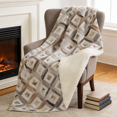 50" X 70" Gray And Brown Geometric Microfiber Plush Throw Blanket