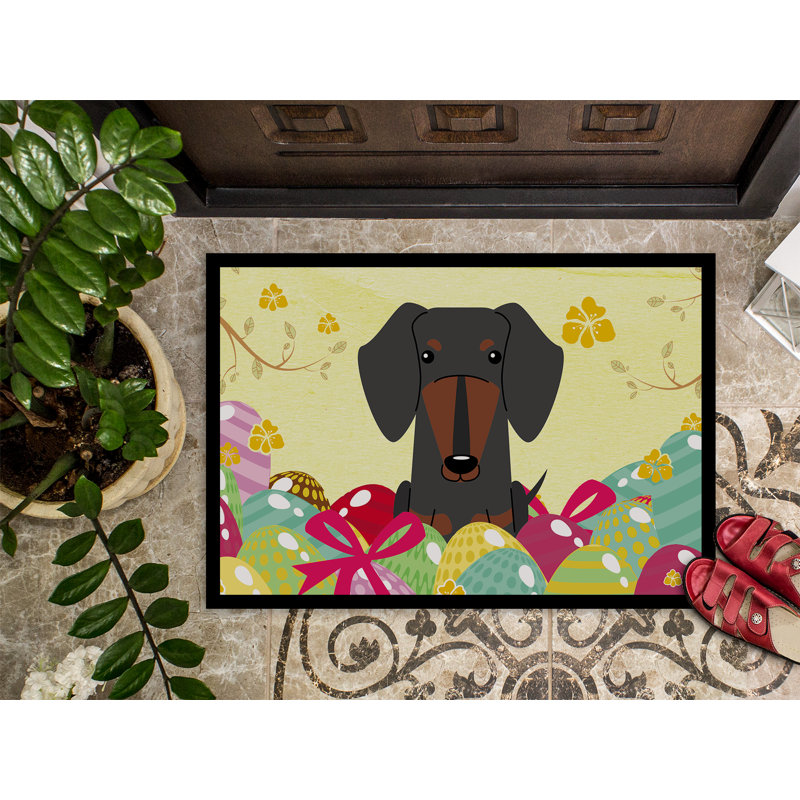 Saroyan Non-Slip Easter Outdoor Doormat, Black/Tan, 18" W x 27" L