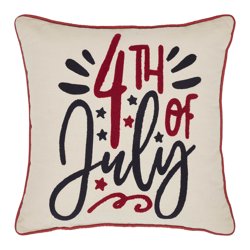 Patriotic 4th of July Embroidered Cotton Square Pillow