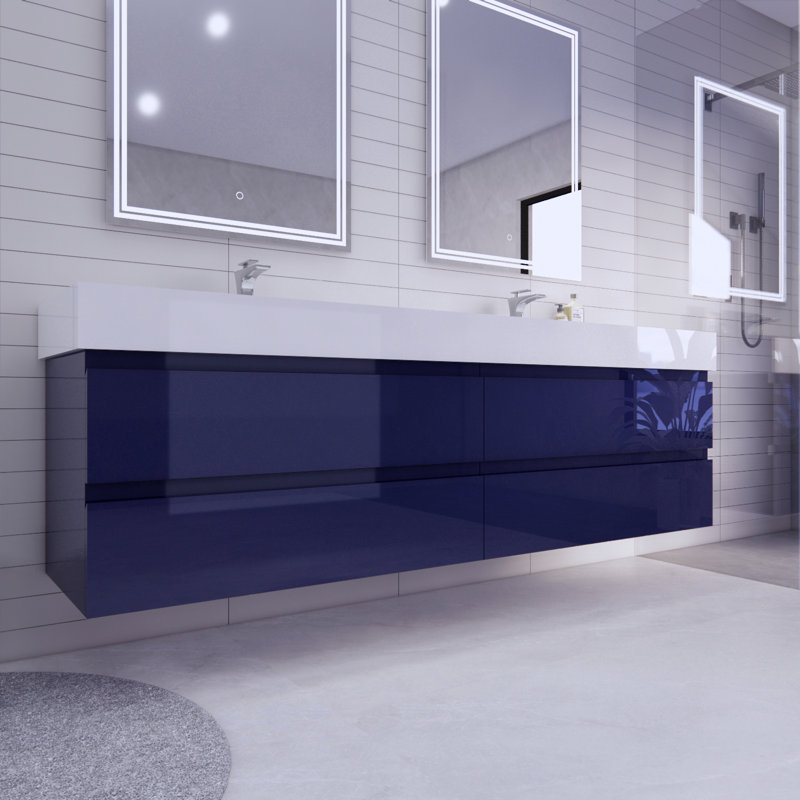 Babajide 83.3'' Bathroom Vanity with Acrylic Top, High Gloss Night Blue