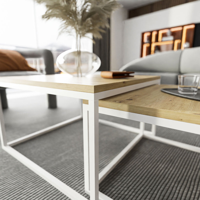 2-piece coffee table set Ahlers, 42cm H x 70cm L x 70cm W, Artisan Oak/White