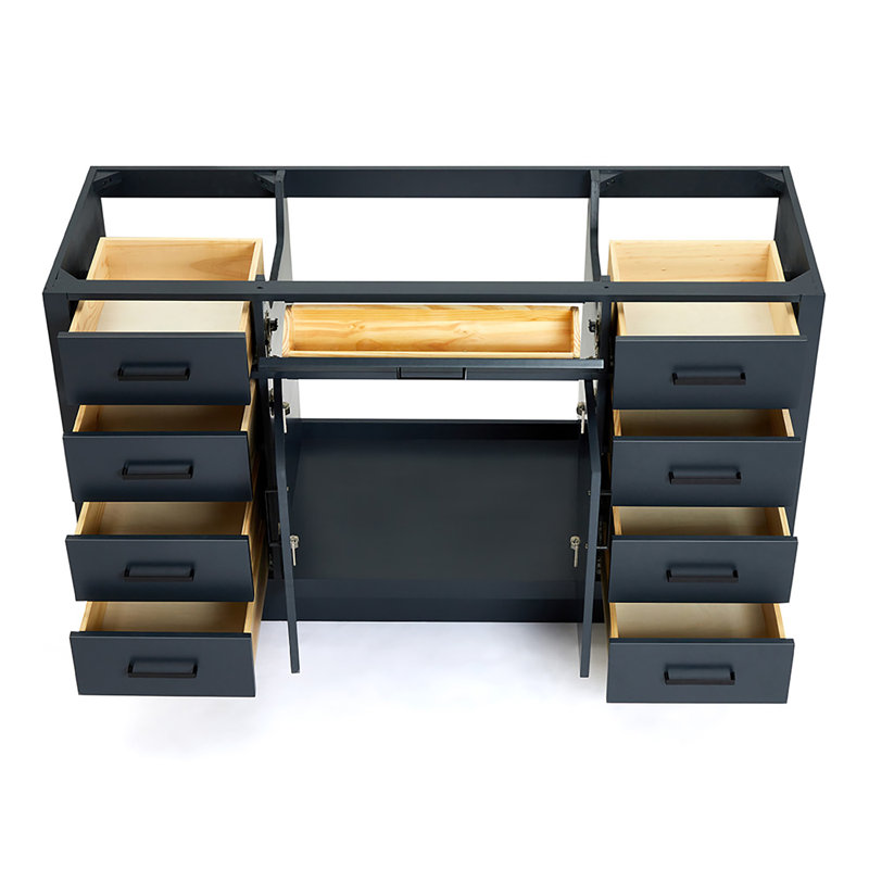 60" Single Sink Bathroom Vanity, Midnight Blue, Matte Black