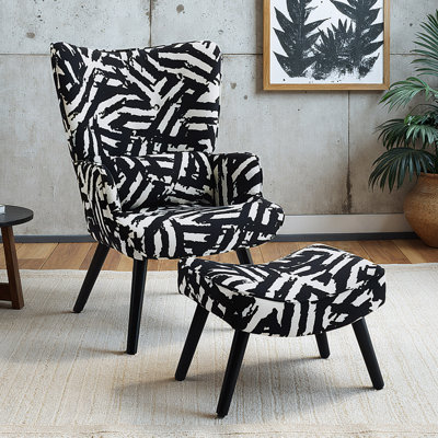 Fauteuil d'appoint avec repose-pieds, fauteuil à oreilles floral moderne avec repose-pieds, rembourré confortable dans le salon pour la lecture, intérieur avec petit fauteuil à haut dossier