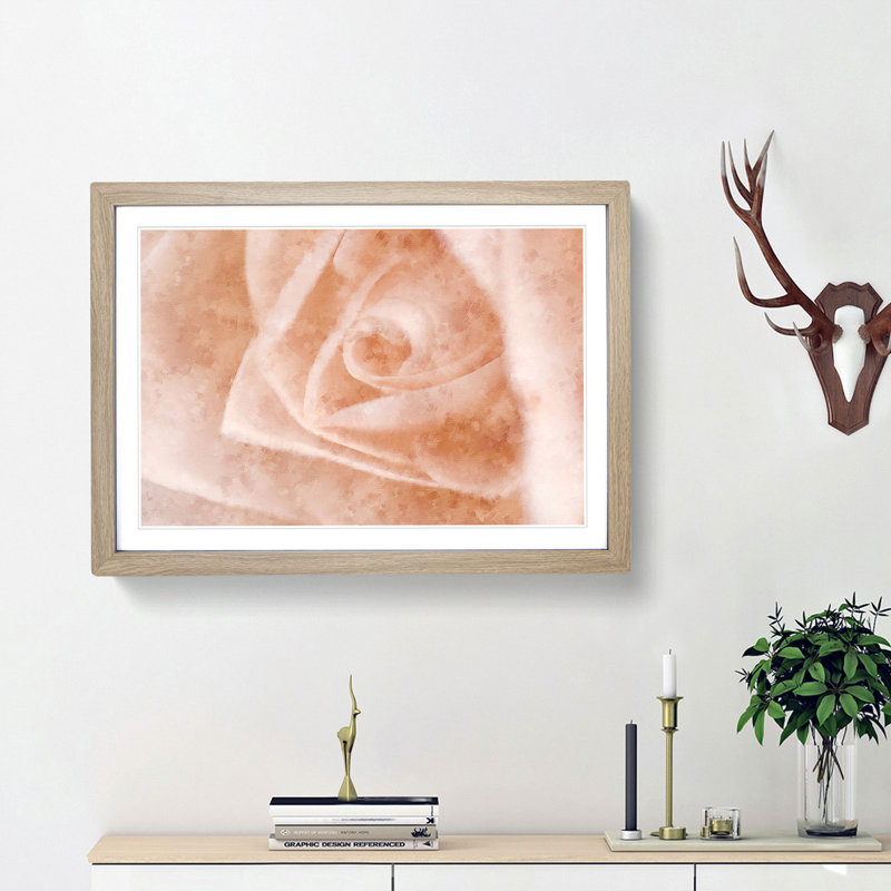 Light Pink Rose - Picture Frame Graphic Art Print, Oak Framed, 33cm H x 45cm W x 2cm D