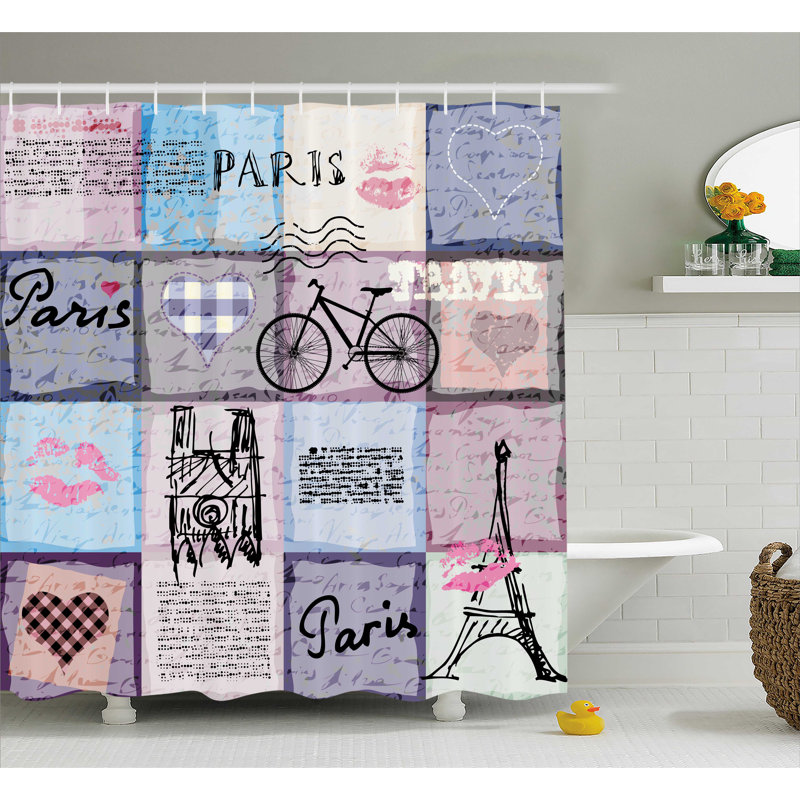 Rideau de douche simple décoration européen à l’aide d’un collage rétro grunge de paris Margret, H 75 po x l 69 po