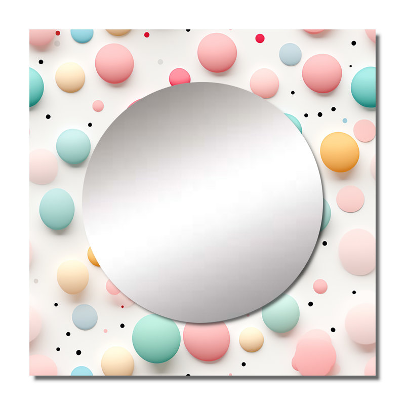 Miroir mural bleu et rose à pois Funky, 23 po x 23 po