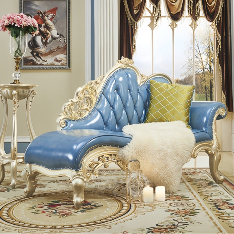 Canapé de luxe en bois massif American, Bleu ciel, Doré