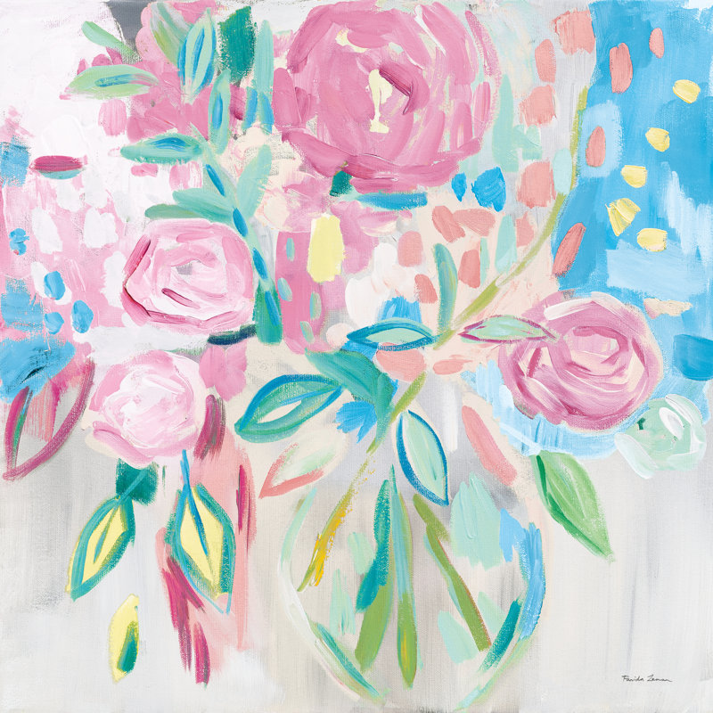 Summer Pink Floral Pastel by Farida Zaman - Wrapped Canvas Painting, 30cm H x 30cm W