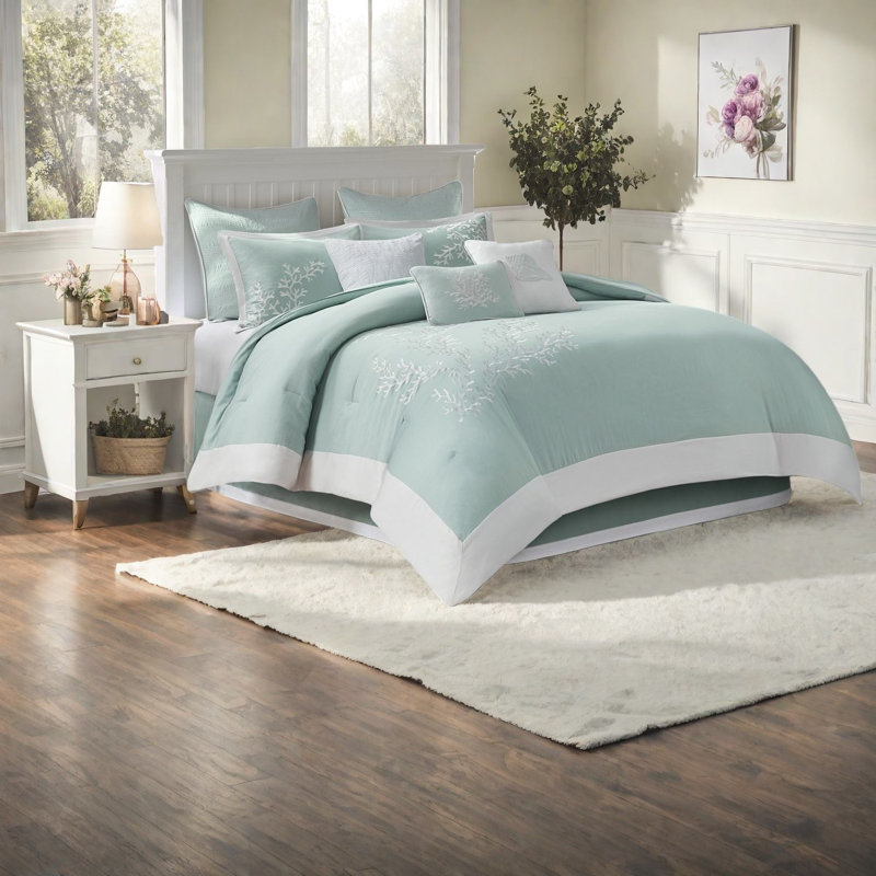 Luxurious Oversized Aqua Cotton Bedding Set, Coastal Comfort For Home