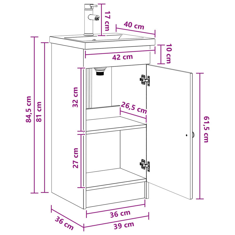 Single Bathroom Vanity with Ceramic Basin, White