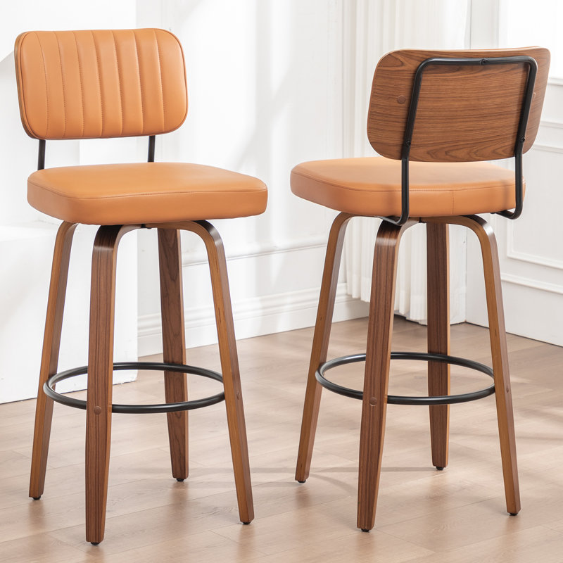 Tabouret de bar pivotant rembourré avec structure en bois, Orange, Tabouret de comptoir (siège d'une hauteur de 26,3