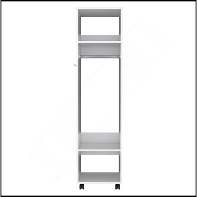 Armoire H 63 po, avec 3 tablettes, 1 miroir et 4 roues, blanc