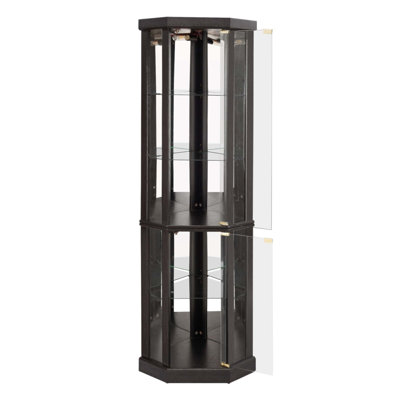 Lighted Corner Curio Cabinet - Elegant Glass Display Case for Living Room & Bar Storage with Adjustable Shelves and Built-in Lighting