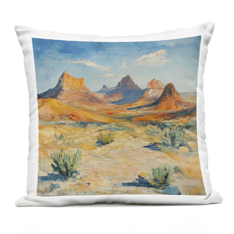 Oreiller d'extérieur imprimé montagnes du désert par Petal Prints Design, Désert bleu