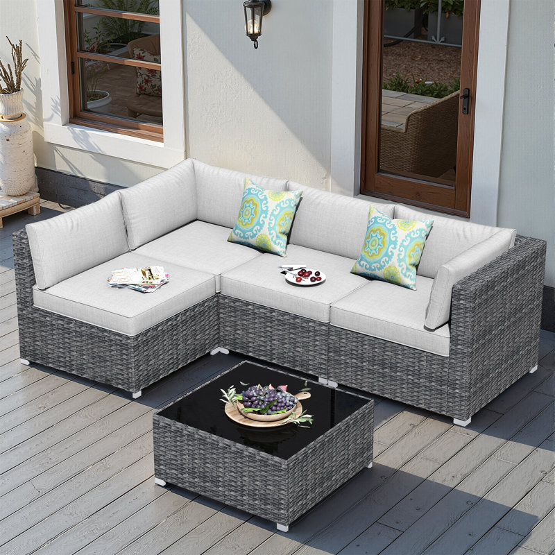 Ensemble de canapé modulaire 5 pièces avec coussins, Gris clair, Non