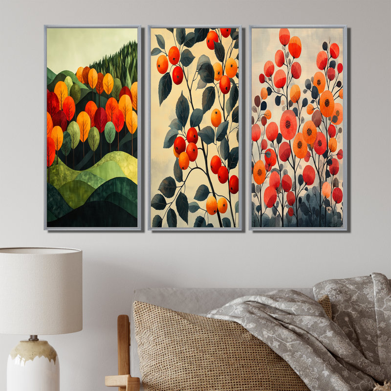 Brise rouge du verger I - Collection d'art mural de ferme, H 40 po x l 60 po, Impression encadrée flottante, Argent argent
