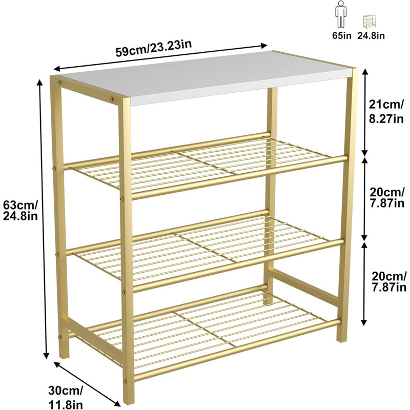 9 Pair Shoe Rack, Gold