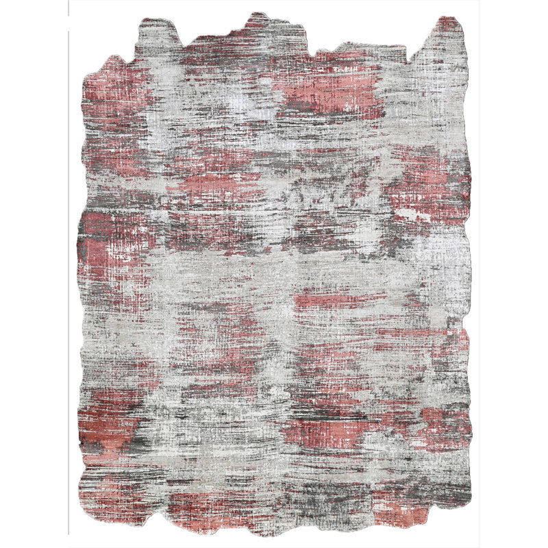 Hand Knotted Area Rug in Pink/Black/Ivory, Rectangle 9' x 12'