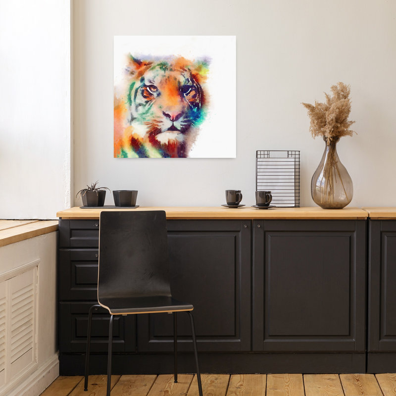 «The Elusive II», art contemporain du tigre, chat, H 18 po x l 18 po