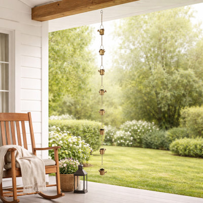 Decorative Watering Can Bells Windchimes for Outdoor - Hanging Garden Art Wind Chime for Tree Branch or Yard Display - 91", Gold