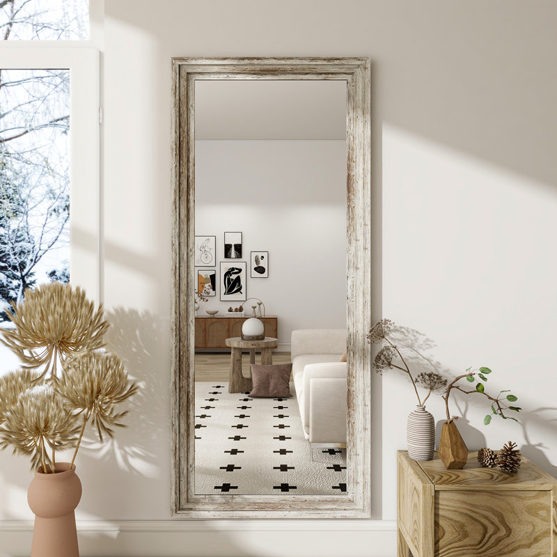 Arandip Solid Wood Full Length Mirror, 71" x 30", Retro White